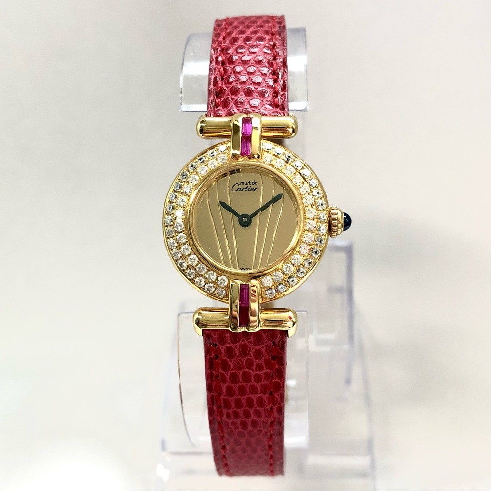 CARTIER VERMEIL COLISEE Quartz 24mm GP Silver DIAMONDS & Red Rubies Watch